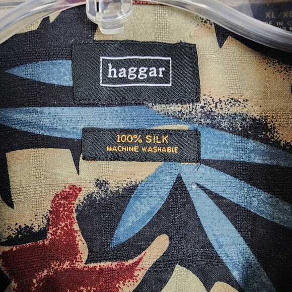 Haggard 100% Silk Shortsleeve Mens Shirt XL - Tropical Print Button Down Pocket - Picture 3 of 7
